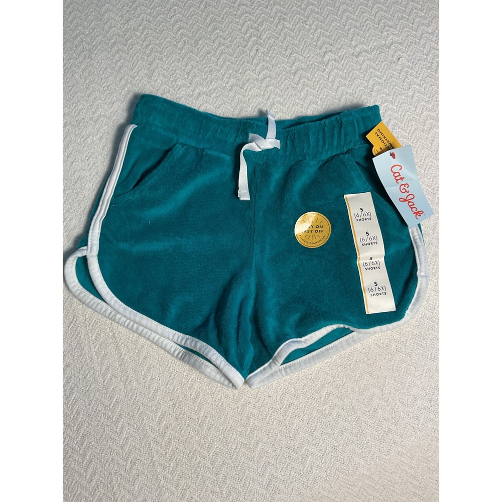 Cat Jack Teal Velour Dolphin Shorts Kids Size S 6 6X Easy On Drawstring
